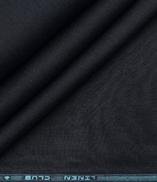Linen Club Men's Linen Solid 2.25 Meter Unstitched Shirting Fabric (Dark Navy Blue)