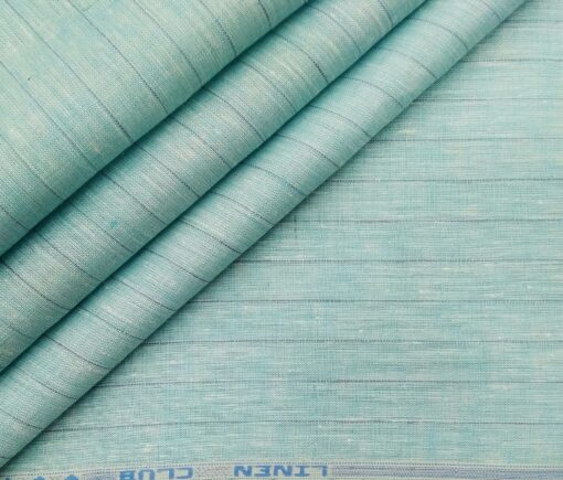 Linen Club Men's Linen Striped 2.25 Meter Unstitched Shirting Fabric (Arctic Blue)