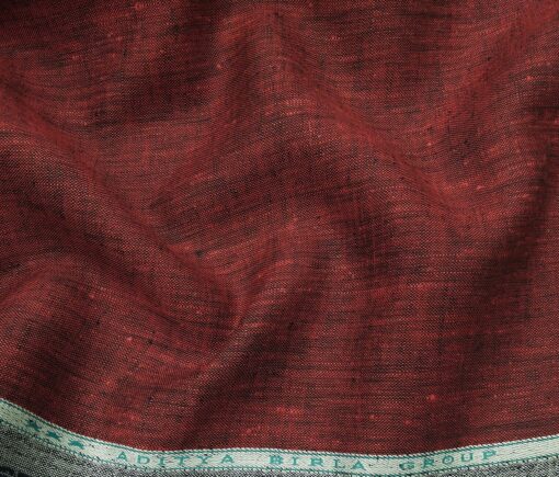 Linen Club Men's Linen Self Design 2.25 Meter Unstitched Shirting Fabric (Maroon Red)