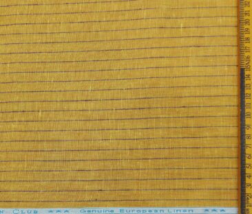 Linen Club Men's Linen Striped 2.25 Meter Unstitched Shirting Fabric (Mustard Yellow)