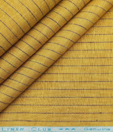 Linen Club Men's Linen Striped 2.25 Meter Unstitched Shirting Fabric (Mustard Yellow)