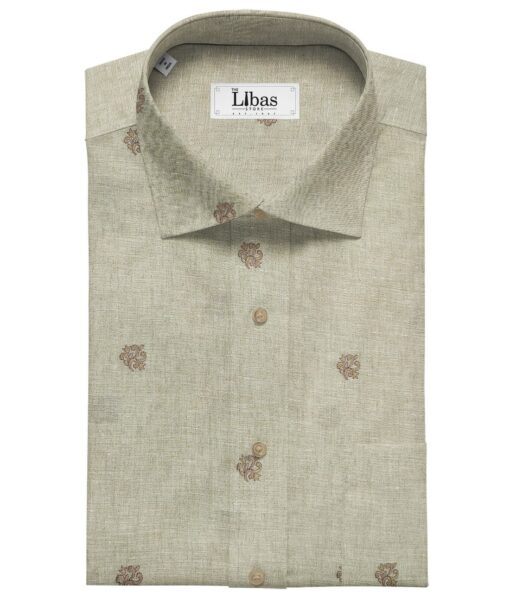 Linen Club Men's Linen 60 LEA Embroidered Unstitched Shirting Fabric (Tan Beige)