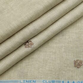 Linen Club Men's Linen 60 LEA Embroidered Unstitched Shirting Fabric (Tan Beige)