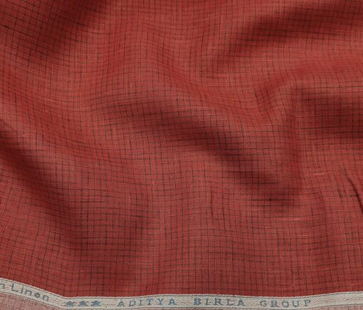 Linen Club Men's Linen 80 LEA Self Micro Checks Unstitched Shirting Fabric (Berry Red)