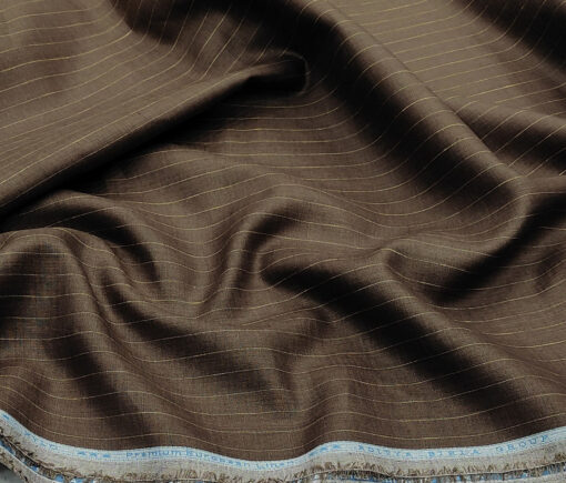 Linen Club Men's Linen 80 LEA Striped Unstitched Shirting Fabric (Carob Brown)