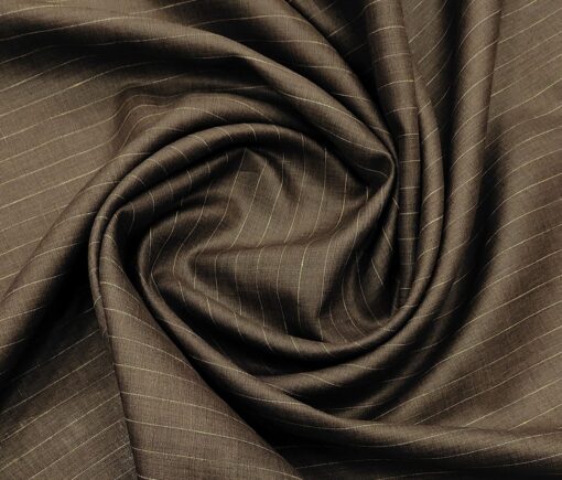 Linen Club Men's Linen 80 LEA Striped Unstitched Shirting Fabric (Carob Brown)
