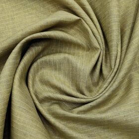 Linen Club Men's Linen 80 LEA Striped Unstitched Shirting Fabric (Light Brown)