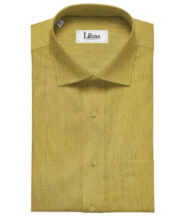 Linen Club Men's Linen 80 LEA Self Striped Unstitched Shirting Fabric (Mustard Yellow)