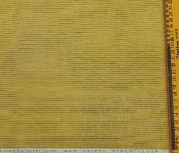 Linen Club Men's Linen 80 LEA Self Striped Unstitched Shirting Fabric (Mustard Yellow)