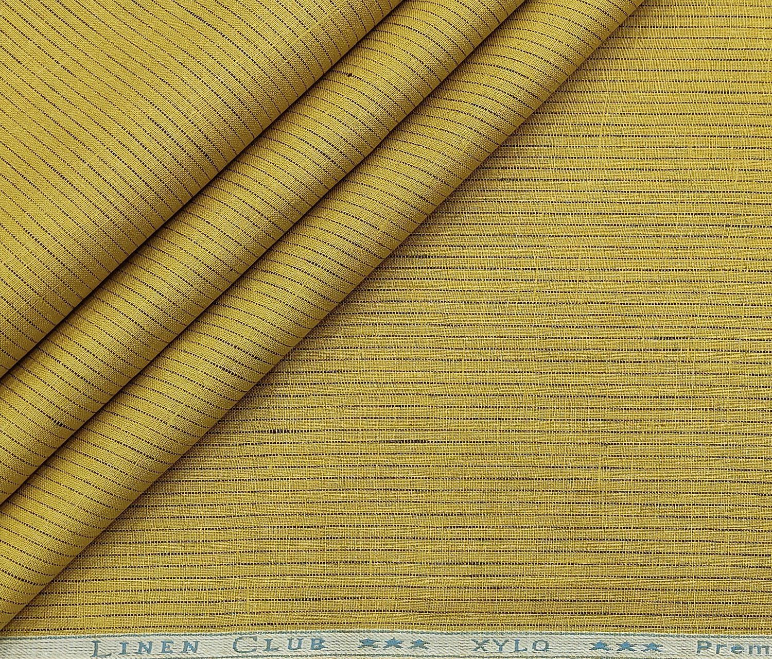 Linen Club Men's Linen 80 LEA Self Striped Unstitched Shirting Fabric (Mustard Yellow)