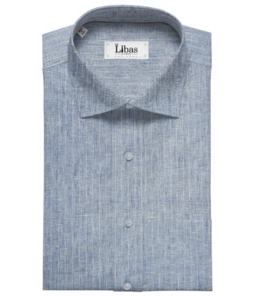 Linen Club Men's Linen 80 LEA Striped Unstitched Shirting Fabric (Sky Blue)