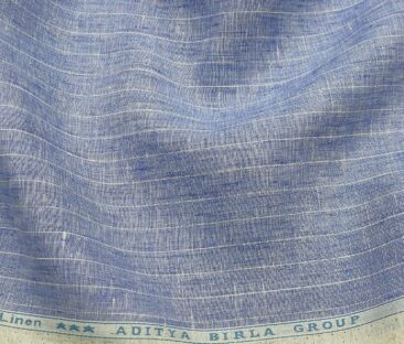 Linen Club Men's Linen 80 LEA Striped Unstitched Shirting Fabric (Sky Blue)