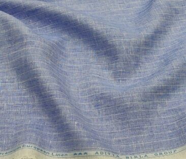 Linen Club Men's Linen 80 LEA Striped Unstitched Shirting Fabric (Sky Blue)