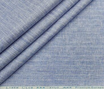 Linen Club Men's Linen 80 LEA Striped Unstitched Shirting Fabric (Sky Blue)