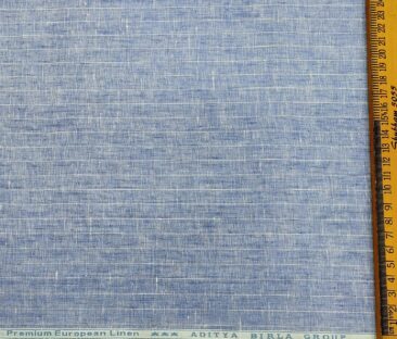 Linen Club Men's Linen 80 LEA Striped Unstitched Shirting Fabric (Sky Blue)