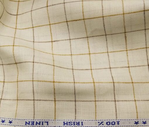 Arvind Men's Linen Checks 2.15 Meter Unstitched Kurta Fabric (Cream)