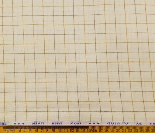 Arvind Men's Linen Checks 2.15 Meter Unstitched Kurta Fabric (Cream)