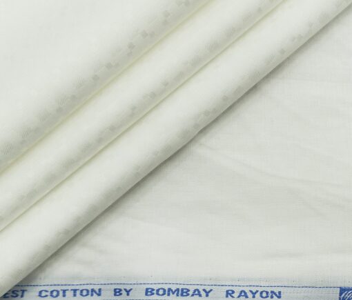Bombay Rayon Men's Cotton Jacquard 1.60 Meter Unstitched Shirting Fabric (White)