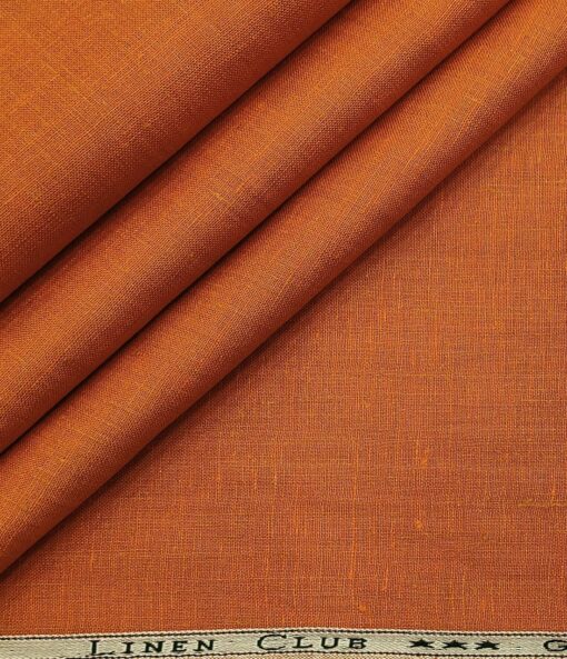 Linen Club Men's Linen 60 LEA Self Design Unstitched Shirting Fabric (Marmalade Orange)
