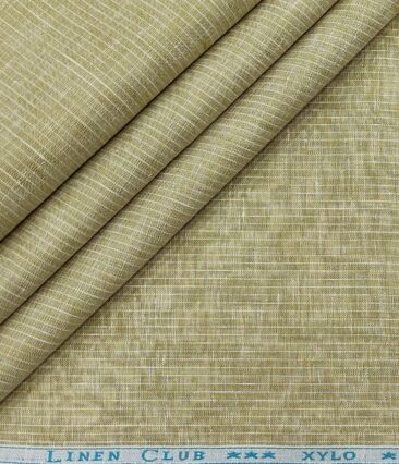 Linen Club Men's Linen 80 LEA Self Striped Unstitched Shirting Fabric (Beige)