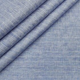 Linen Club Men's Linen 80 LEA Striped Unstitched Shirting Fabric (Sky Blue)