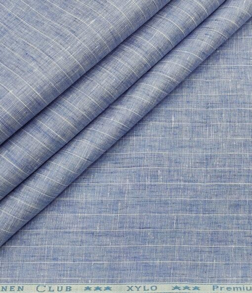 Linen Club Men's Linen 80 LEA Striped Unstitched Shirting Fabric (Sky Blue)
