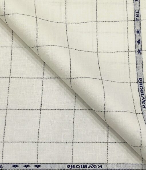 Raymond Men's Linen Checks 3 Meter Unstitched Suiting Fabric (Milky White)