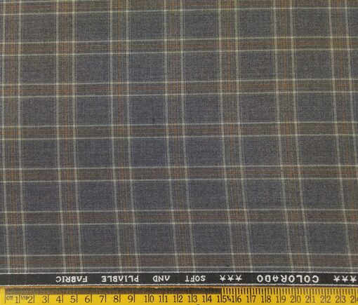 Raymond Men's Poly Viscose Unstitched Brown Checks Suiting Fabric (Purplish Grey)