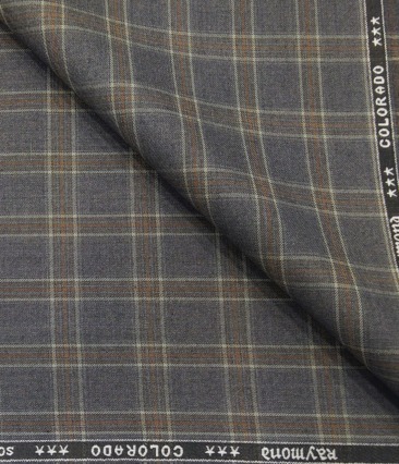 Raymond Men's Poly Viscose Unstitched Brown Checks Suiting Fabric (Purplish Grey)