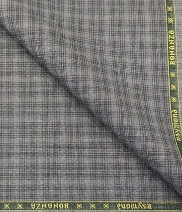 Raymond Men's Poly Viscose Unstitched Checks Suiting Fabric (Grey)