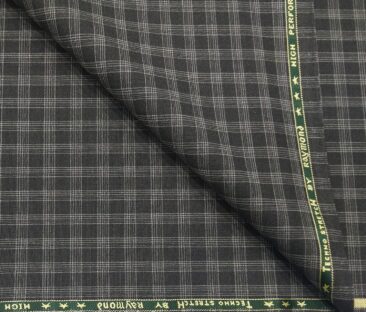 Raymond Men's Poly Viscose Unstitched Checks Techno Stretch Suiting Fabric (Dark Grey)