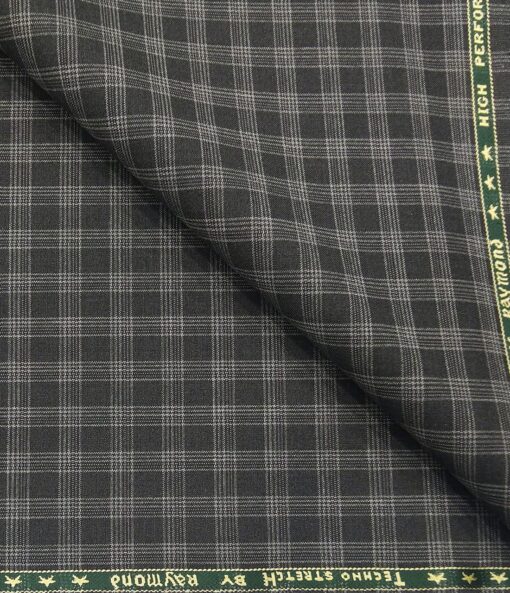 Raymond Men's Poly Viscose Unstitched Checks Techno Stretch Suiting Fabric (Dark Grey)