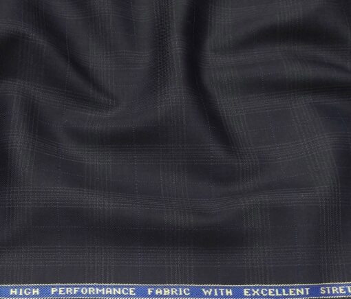 Raymond Men's Poly Viscose Unstitched Self Checks Techno Stretch Suiting Fabric (Dark Blue)