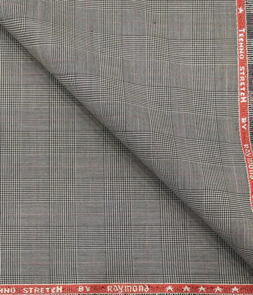 Raymond Men's Poly Viscose Unstitched Houndstooth Cum Checks Techno Stretch Suiting Fabric (Light Grey)