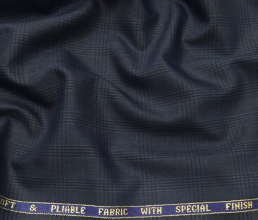 Raymond Men's Poly Viscose Unstitched Self Checks Suiting Fabric (Dark Aegean Blue)
