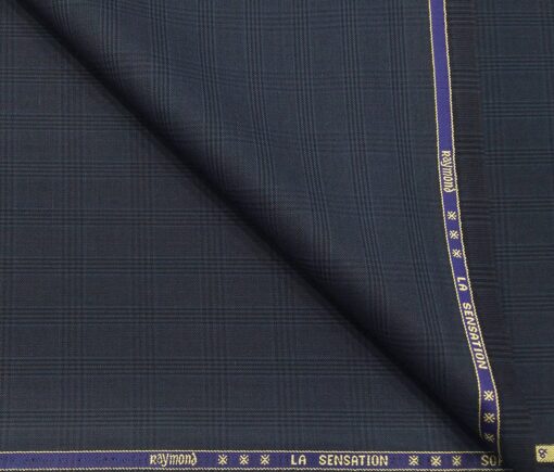Raymond Men's Poly Viscose Unstitched Self Checks Suiting Fabric (Dark Aegean Blue)