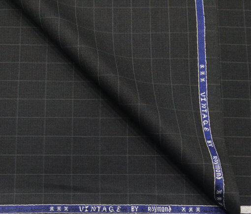 Raymond Men's Poly Viscose Unstitched Checks Suiting Fabric (Blackish Grey)