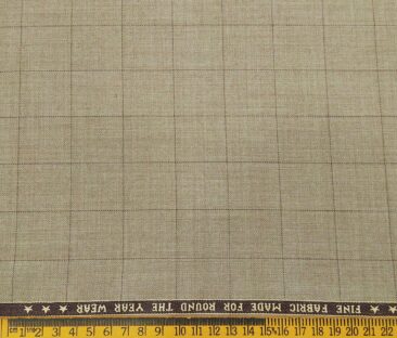 Raymond Men's Poly Wool Unstitched Checks Suiting Fabric (Light Beigish Brown)