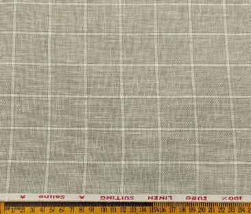 Solino Men's Linen White Checks 3 Meter Unstitched Suiting Fabric (Light Brown)
