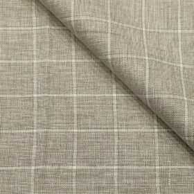Solino Men's Linen White Checks 3 Meter Unstitched Suiting Fabric (Light Brown)