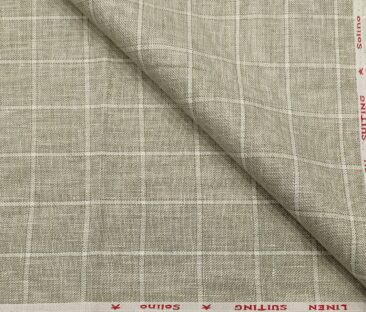Solino Men's Linen White Checks 3 Meter Unstitched Suiting Fabric (Light Brown)