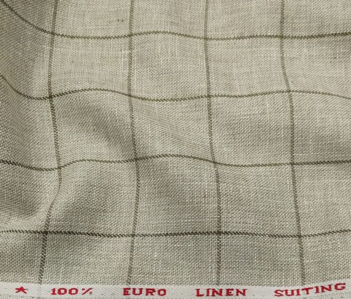 Solino Men's Linen Green Checks 3 Meter Unstitched Suiting Fabric (Pistachious Beige)