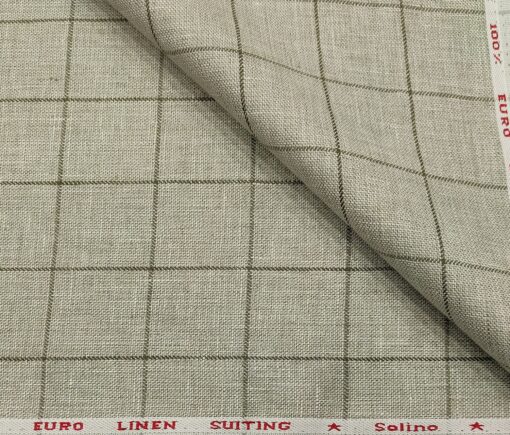 Solino Men's Linen Green Checks 3 Meter Unstitched Suiting Fabric (Pistachious Beige)