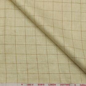 Solino Men's Linen Brown Checks 3 Meter Unstitched Suiting Fabric (Beige)