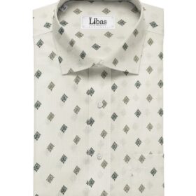 Linen Club Men's Cotton Linen Printed Unstitched Shirting Fabric (Milky White)