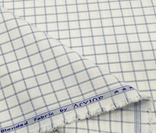Arvind Men's Poly Cotton Checks 1.60 Meter Unstitched Shirt Fabric (White)