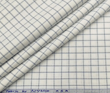 Arvind Men's Poly Cotton Checks 1.60 Meter Unstitched Shirt Fabric (White)