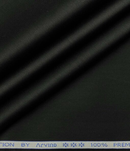 Arvind Men's Cotton Solids Satin 1.60 Meter Unstitched Shirt Fabric (Black)