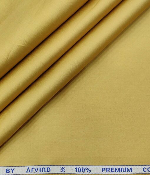 Arvind Men's Cotton Solids Satin 1.60 Meter Unstitched Shirt Fabric (Fawn Beige)