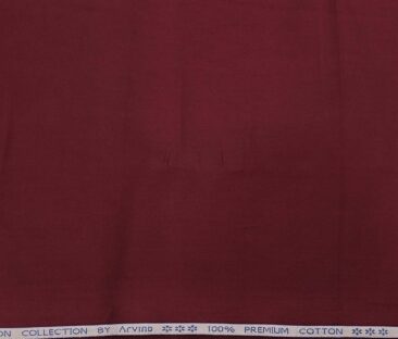 Arvind Men's Cotton Solids Satin 1.60 Meter Unstitched Shirt Fabric (Maroon)